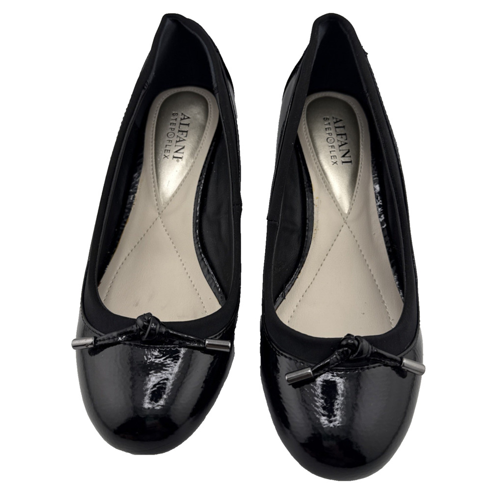 Alfani Womens Baille‎ Black Patent Leather Slip on Wedge Sandals Shoes 6 M NWB